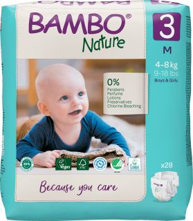 BAMBO NATURE Nature M-3, 4-8 kg autiņbiksītes, 28 gab.