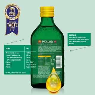 MOLLERS zivju eļļa (citronu garša), 250 ml