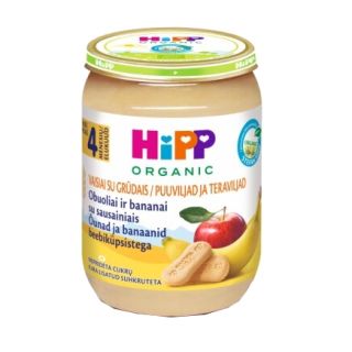 HIPP āboli un banāni ar cepumiem, no 4mēn biezenis, 190 g