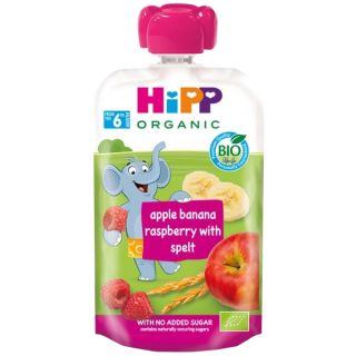 HIPP Organic Apple Banana Raspberry (6+) biezenis, 100 g