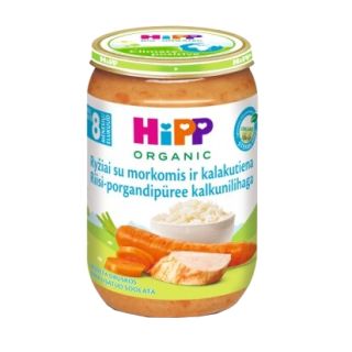 HIPP rīsi ar burkāniem un bioloģiski audzētu tītaru, 8 mēn. biezenis, 220 g