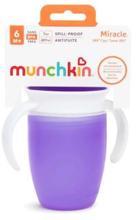 MUNCHKIN 6m+ Miracle 360 Violet mācību krūzīte, 207 ml