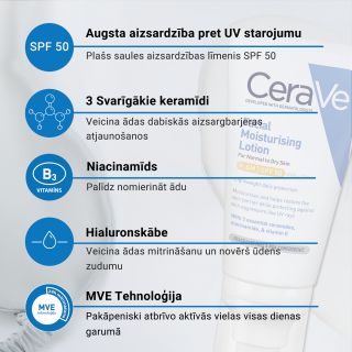 CERAVE Moisturising SPF 50 sejas krēms, 52 ml