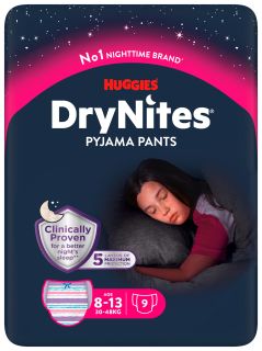 HUGGIES DryNites Meitenēm 8-13 gadi autiņbiksītes, 9 gab.