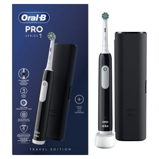 ORAL-B Pro 1 Black ar ceļojumu futrāli elektriskā zobu birste, 1 gab.