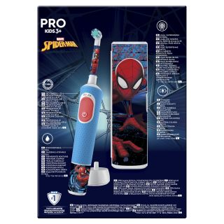 ORAL-B Pro Kids Spiderman ar ceļojumu futrāli elektriskā zobu birste, 1 gab.