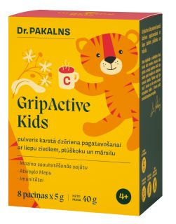 DR. PAKALNS Gripactive Kids Ar Liepu Ziediem, Plūškoku Un Mārsilu karstais dzēriens, 8 gab.