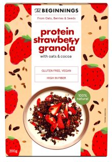 THE BEGINNINGS Proteīna ar auzām, kakao un zemenēm granola, 200 g