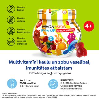 VITIRON Kids Grown UP (4+ g.v.) kaulu veselībai košļājamās pastilas, 50 gab.