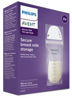 PHILIPS Avent 180 ml krūts piena uzglabāšanas maisiņi, 25 gab.