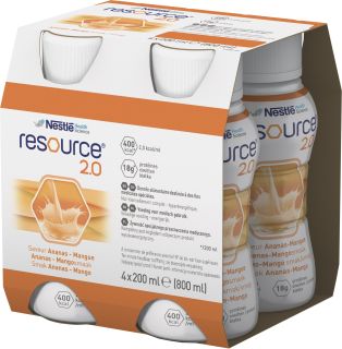 NESTLE Resource 2.0 ar ananāsu-mango garšu, 200 ml, 4 gab.