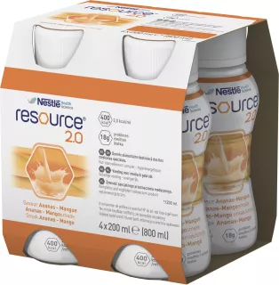 NESTLE Resource 2.0 ar ananāsu-mango garšu, 200 ml, 4 gab.