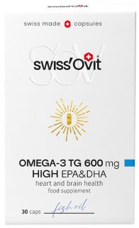 SWISS OVIT Omega3 TG 600 mg Zivju Eļļa mīkstās kapsulas, 30 gab.