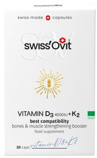 SWISS OVIT Vitamin D3 4000 IU +K2 kapsulas, 30 gab.