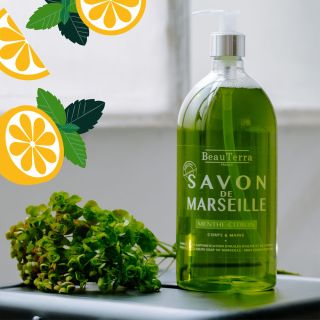 BEAUTERRA Marseille Soap Mint Lemon šķidrās ziepes, 1000 ml