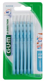 GUM BI-Direction 0.9 mm zobstarpu birstīte, 6 gab.