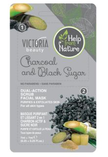 VICTORIA BEAUTY Charcoal & Black Sugar Dual-action Scrub and facial 7 ml sejas maska, 2 gab.