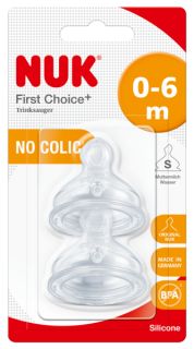 NUK First Choice+ S (0-6 m) Silikona knupis, 2 gab.