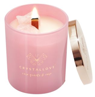 CRYSTALLOVE Clear Quartz & Rose Candle aromātiskā svece, 1 gab.