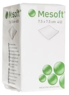 MESOFT 7.5x7.5 cm četrslāņu nesterilās salvetes, 100 gab.