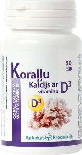 APTIEKAS PRODUKCIJA Koraļļu Kalcijs Ar D3 Vitamīnu kapsulas, 30 gab.