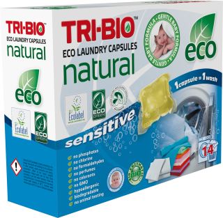 TRI-BIO Natural Sensitive kapsulas veļas mazgāšanai, 14 gab.