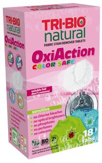 TRI-BIO OxiAction Color Safe tabletes traipu tīrīšanai, 18 gab.