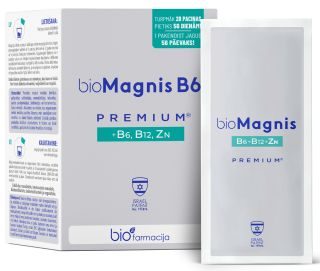 BIOFARMACIJA Biomagnis B6 premium +B6, B12, cinks pulveris, 28 gab.