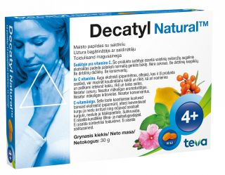 DECATYL Natural sūkājamās tabletes, 12 gab.