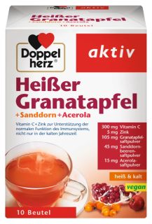 DOPPELHERZ Aktiv Heise granātābols + smiltsērkšķis + acerola pulveris, 10 gab.