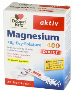 DOPPELHERZ Aktiv Magnesium 400 + B6 + B12 + Folsäure Direct paciņas, 20 gab.