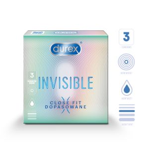 DUREX Invisible Close Fit prezervatīvi, 3 gab.