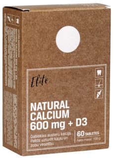 ELITE Natural Calcium 600 mg + D3 tabletes, 60 gab.