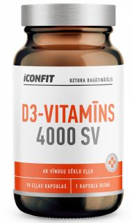 ICONFIT D3 Vitamin, 4000 IU kapsulas, 90 gab.