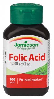 JAMIESON Folic Acid 1 mg tabletes, 100 gab.