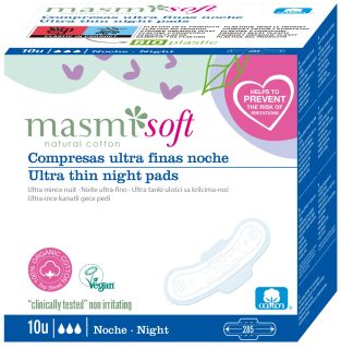 MASMI Organic Cotton, Soft Ultrathin Night With Wings ikdienas ieliktnīši, 10 gab.