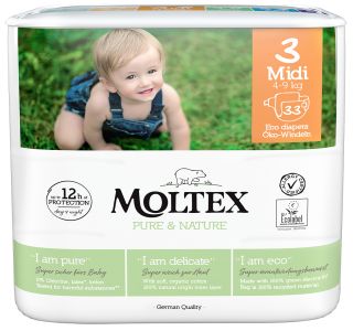 MOLTEX Eco Pure & Nature 3 Midi (4-9 kg) autiņbiksītes, 33 gab.