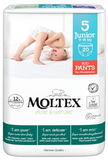 MOLTEX Eco Pure & Nature 5 Junior (9-14 kg) biksītes, 20 gab.