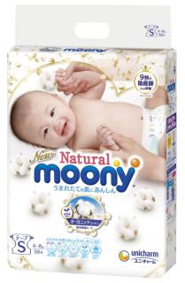 MOONY Natural S (4-8kg) autiņbiksītes, 58 gab.