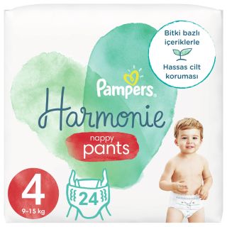 PAMPERS Harmonie Nappy Pants 4 (9-15 kg) biksītes, 24 gab.