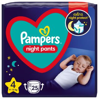 PAMPERS Night 4 (9-15 kg) biksītes, 25 gab.