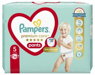 PAMPERS Premium Care 5 (12-17 kg) biksītes, 34 gab.