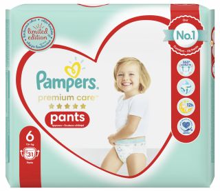 PAMPERS Premium Care 6 (15+ kg) autiņbiksītes, 31 gab.