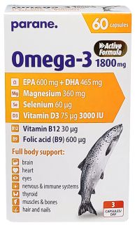 PARANE Omega-3 1800 mg + Magnesium + Selenium + Vitamin D3 kapsulas, 60 gab.