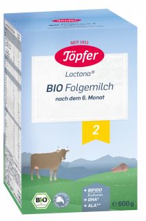 TOPFER Lactana Bio 2 no 6 mēnešu vecuma ekoloģisks piena maisījums, 600 g