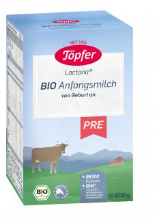 TOPFER Lactana Bio Pre no dzimšanas līdz 6 mēn. ekoloģisks piena maisījums, 600 g