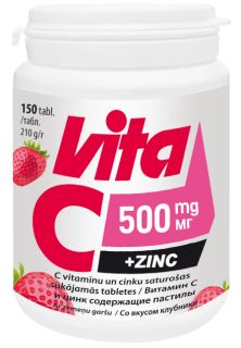 VITABALANS Vita C 500 mg + Zinc sūkājamās tabletes, 150 gab.