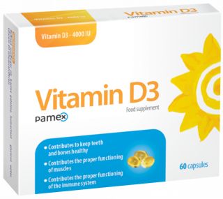 VITAMIN D3 Pamex 4000 IU kapsulas, 60 gab.